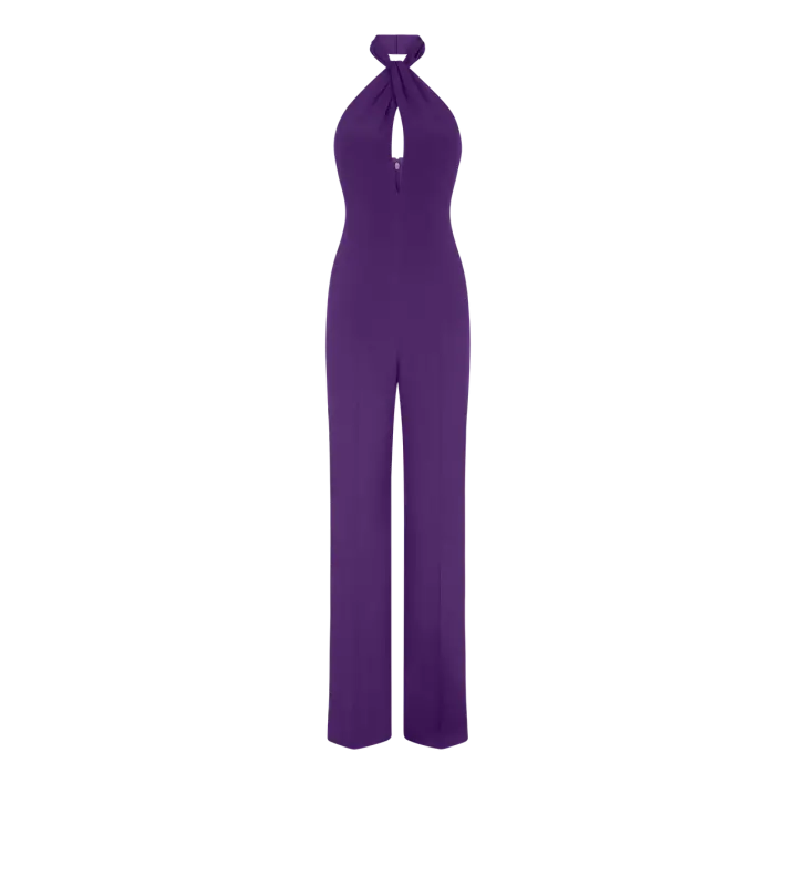 HALTERNECK TWIST FRONT SILK JUMPSUIT BRIGHT PURPLE online